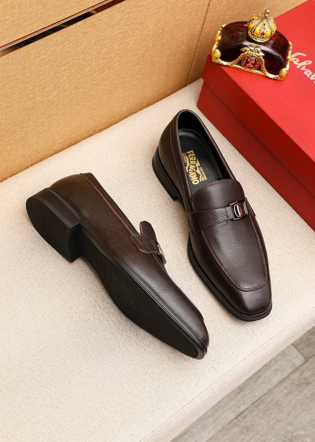Ferragamo Textured Leather Loafers — side