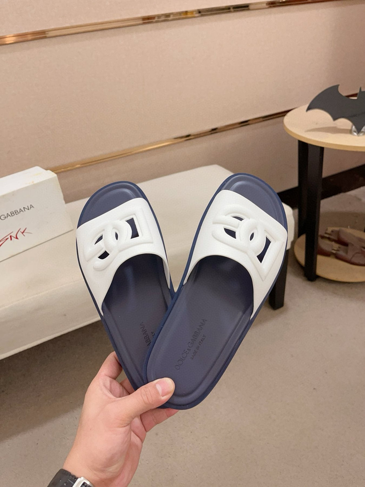 Dolce & Gabbana Raised Logo Slide Sandals — front