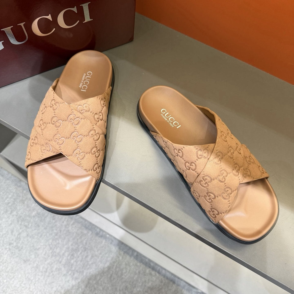 Gucci GG Monogram Crossover Slide Sandals — front