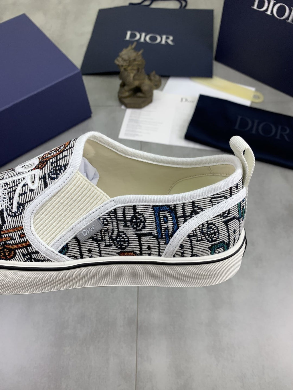 Dior Navy Patterned Slip-On Canvas Shoes — detail