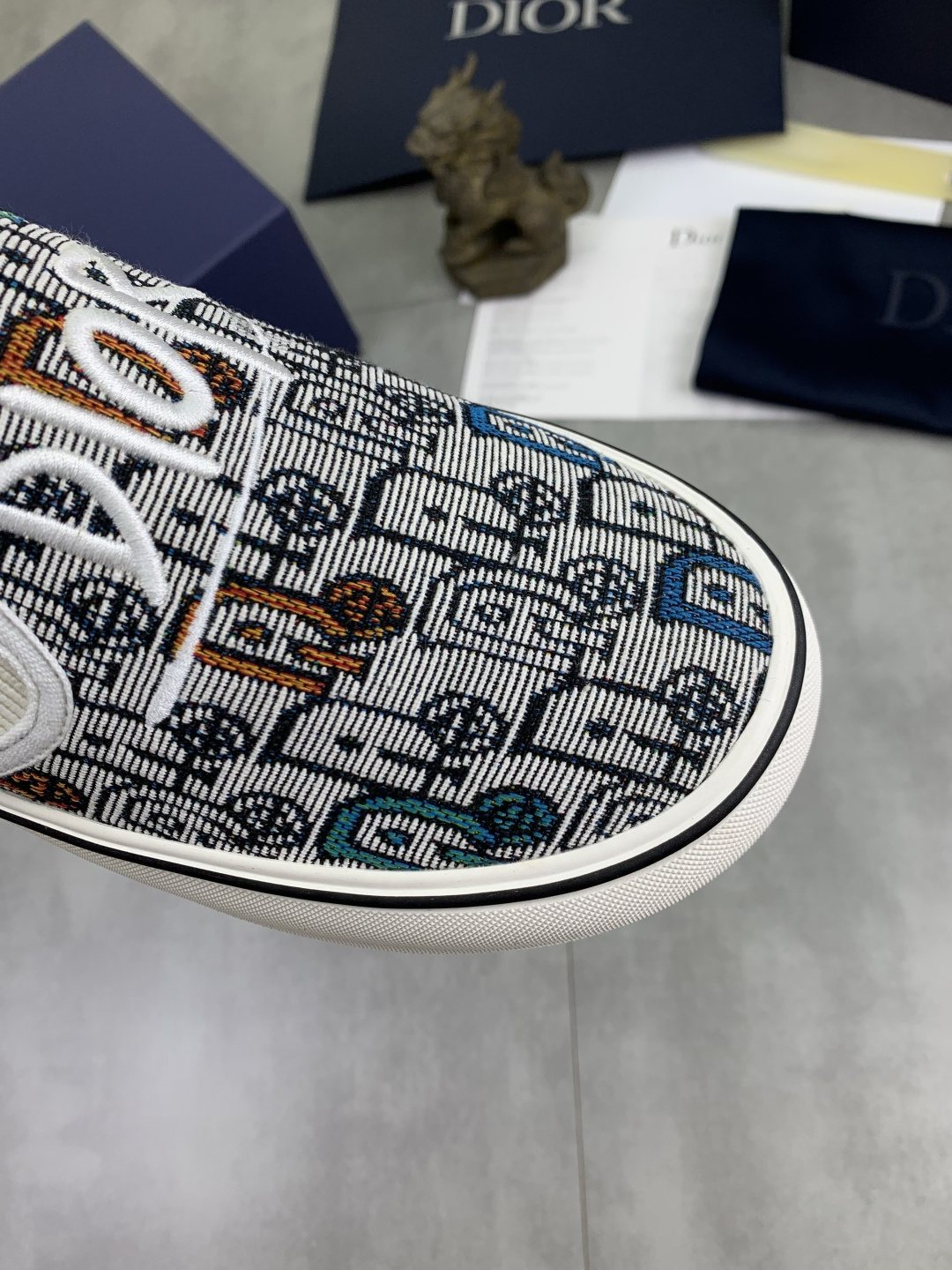 Dior Navy Patterned Slip-On Canvas Shoes — detail