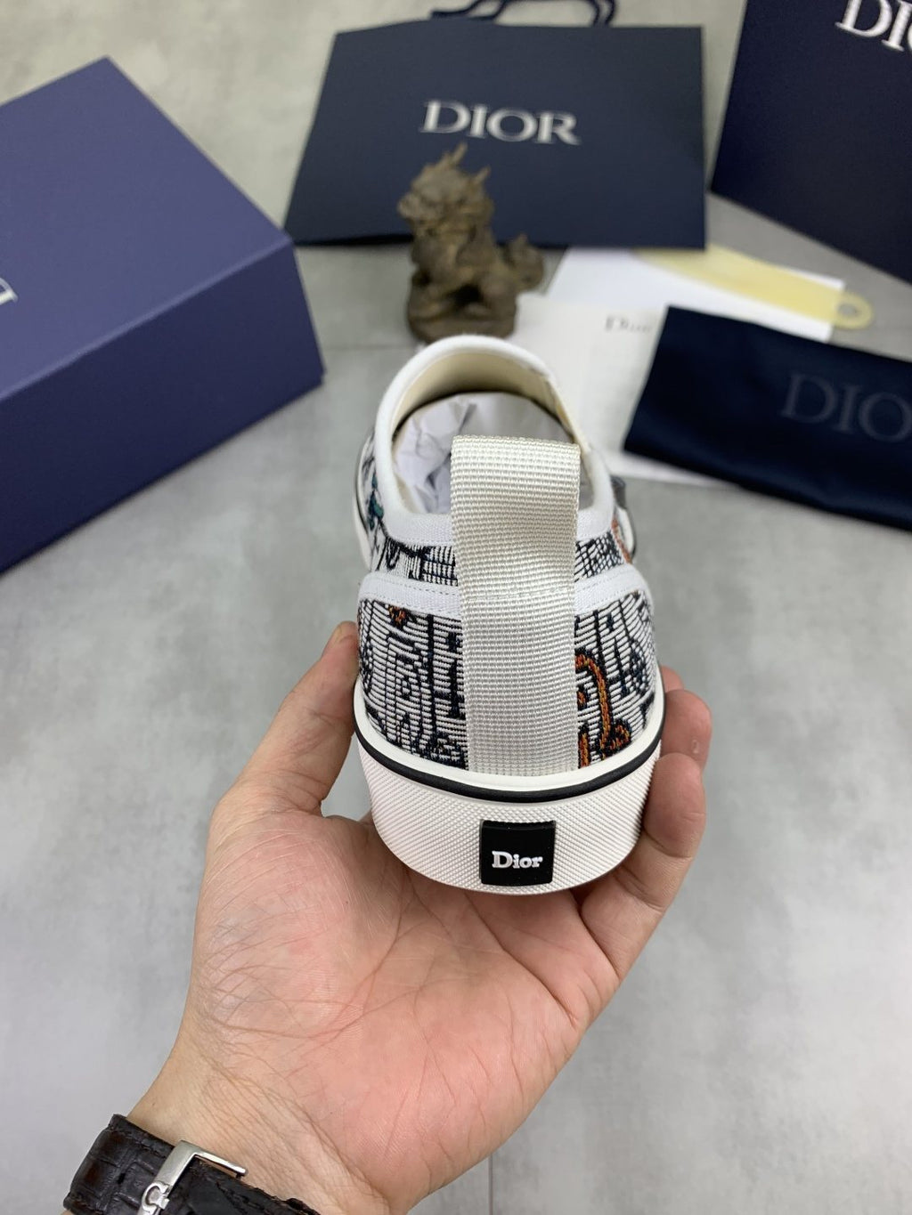 Dior Navy Patterned Slip-On Canvas Shoes — back
