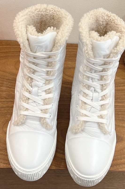 Hermès Taupe and Cream Lace-Up Mid-Calf Boots — front