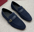 Ferragamo Navy Buckle Loafers — hero