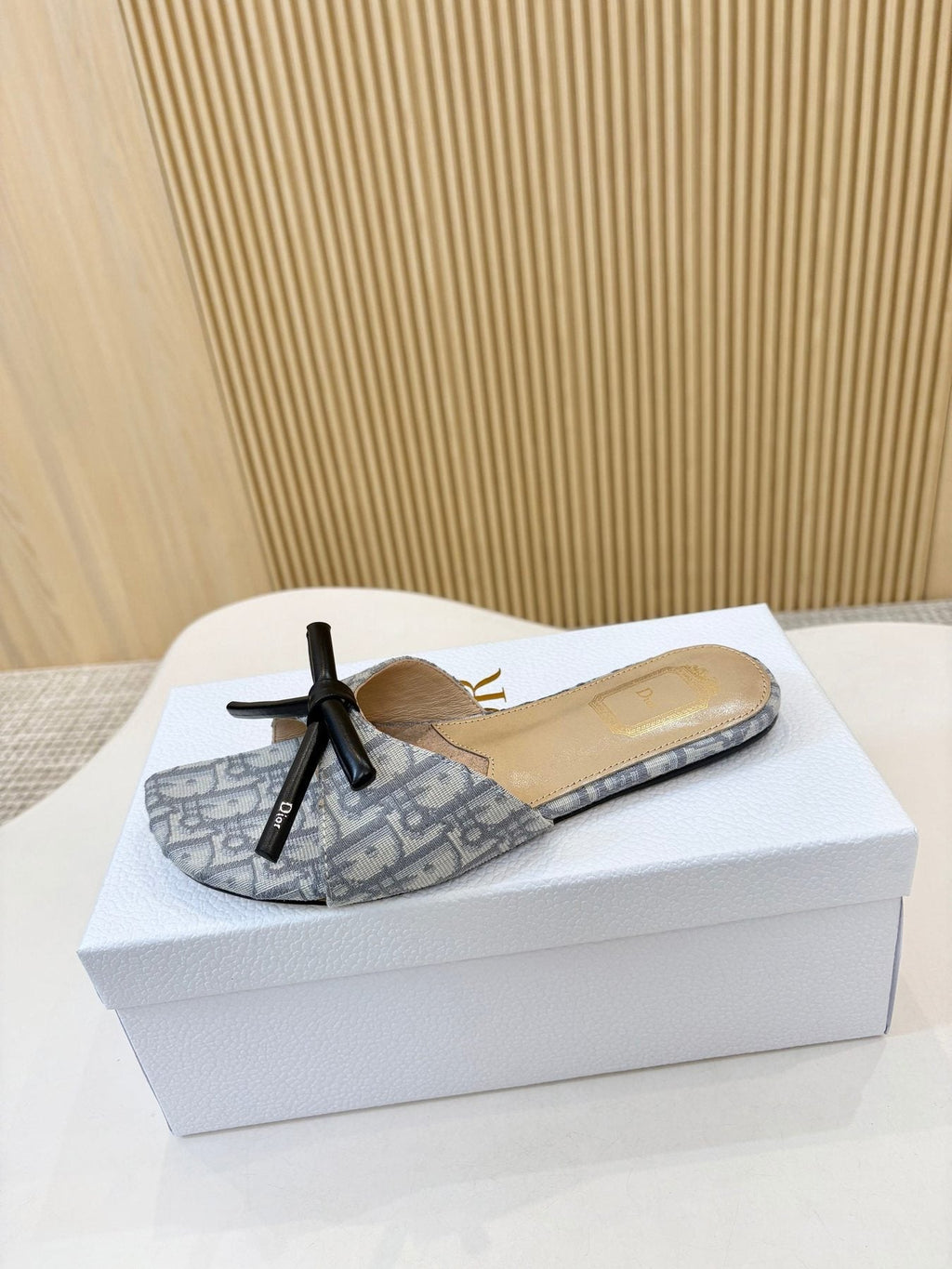 Dior Bow Flat Mule Sandals — front
