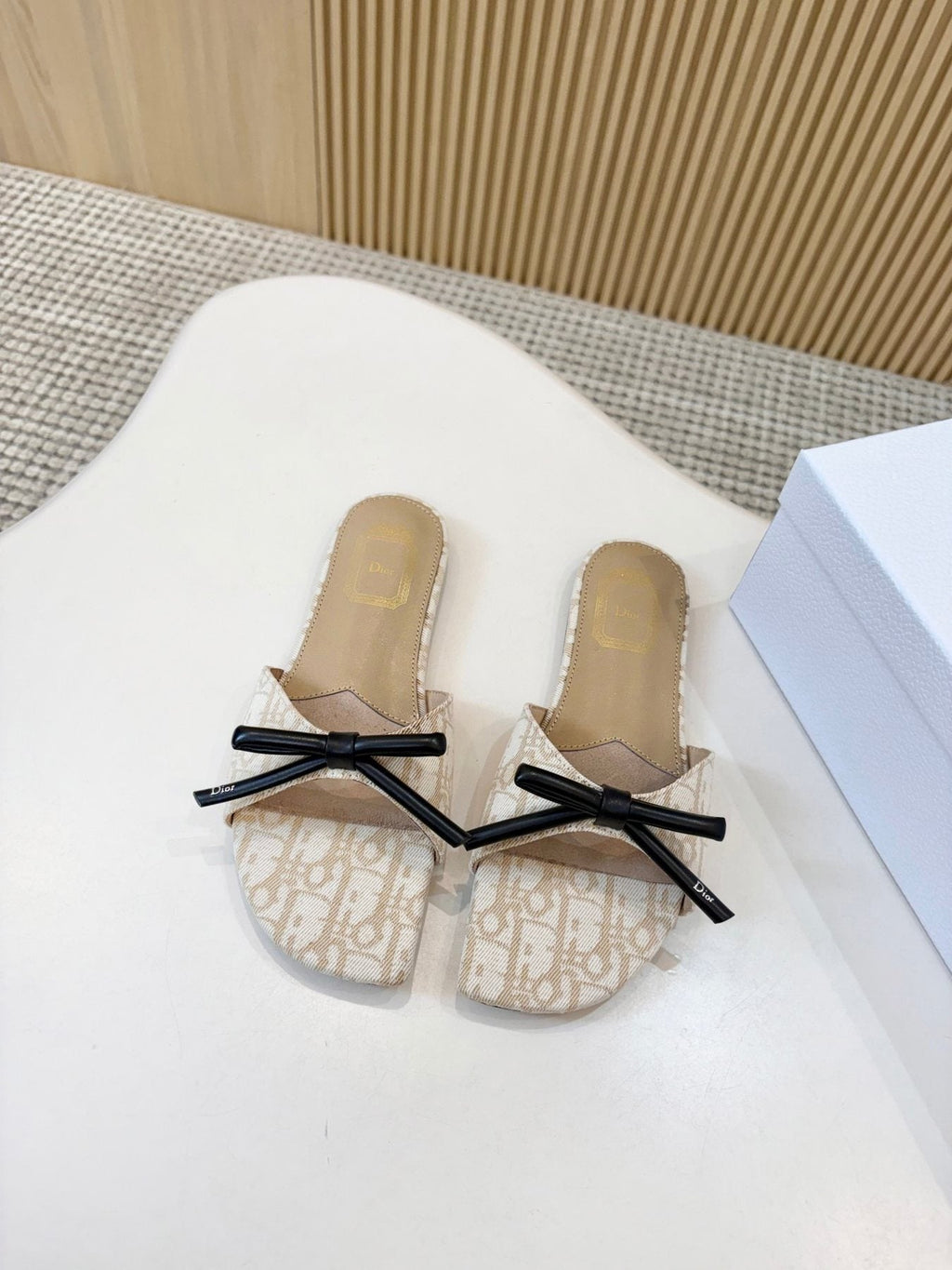 Dior Bow Flat Mule Sandals — front