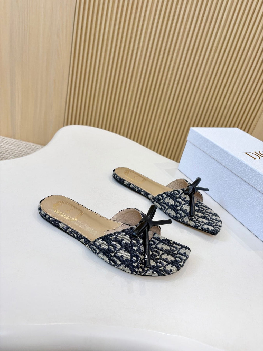 Dior Bow Flat Mule Sandals — front