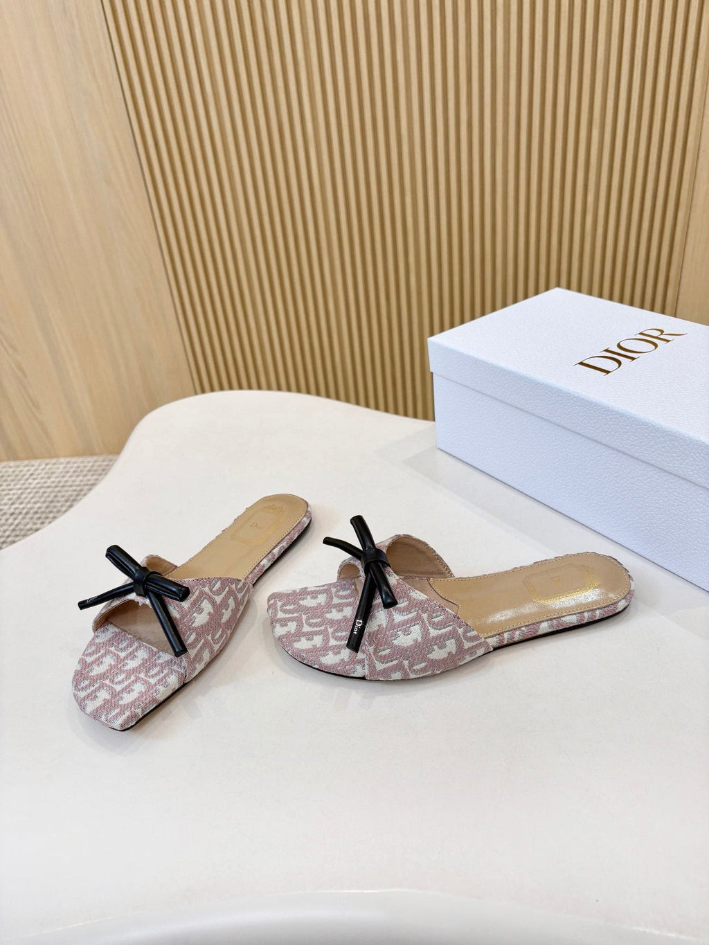 Dior Bow Flat Mule Sandals — front