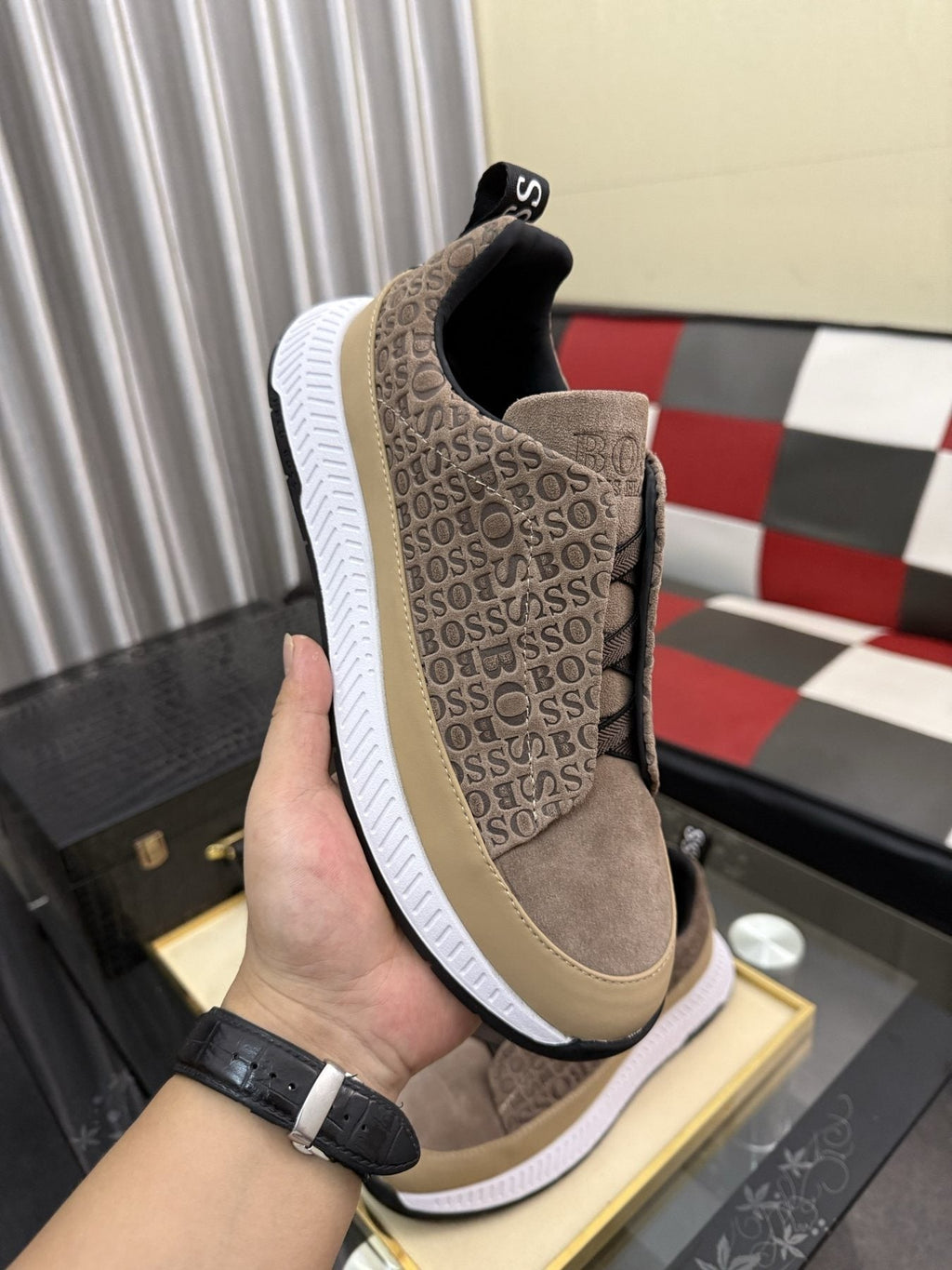 BOSS Textured Slip-On Sneakers — side