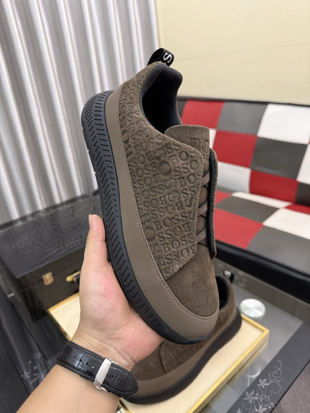 BOSS Textured Slip-On Sneakers — side