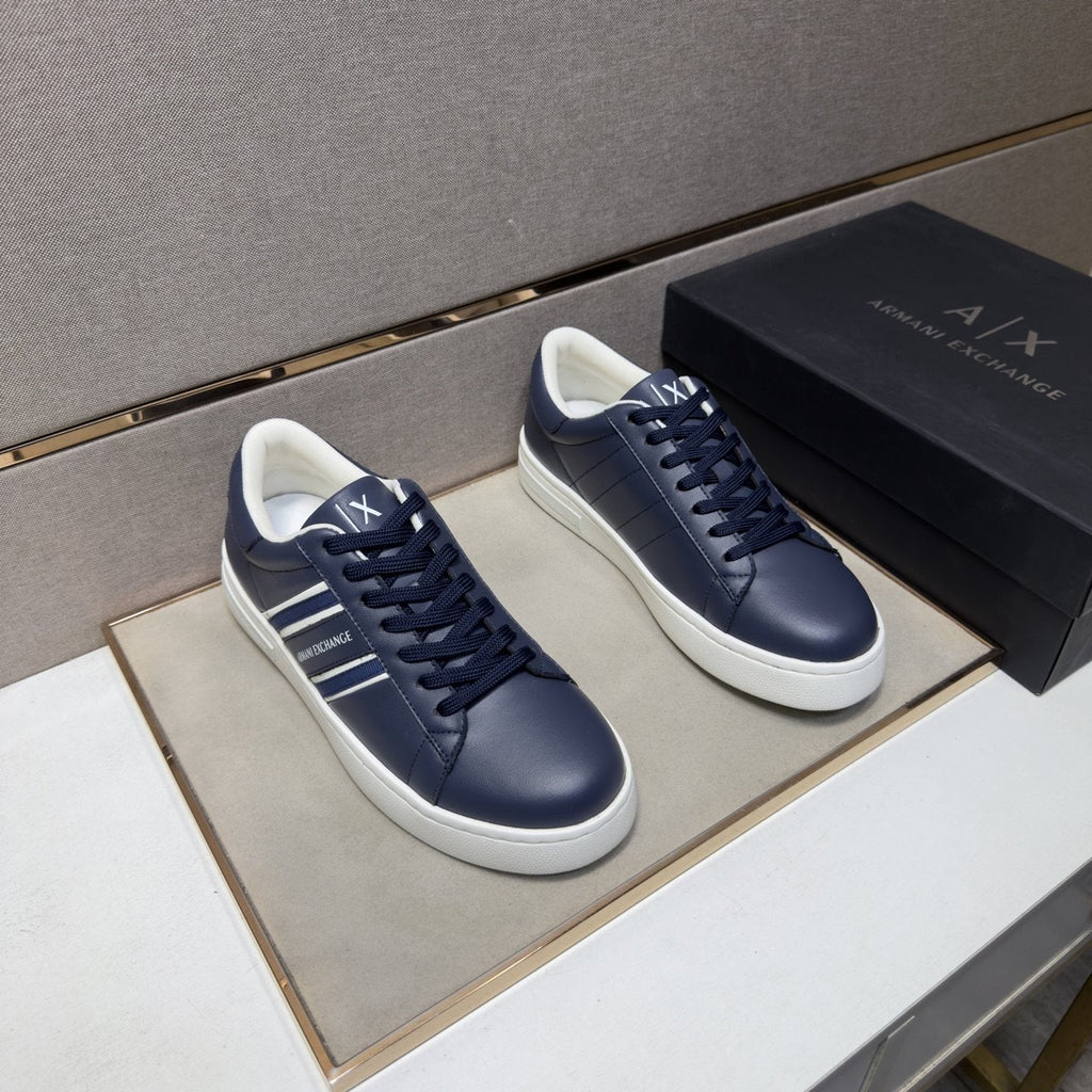 Armani Navy and White Stripe Sneakers — hero