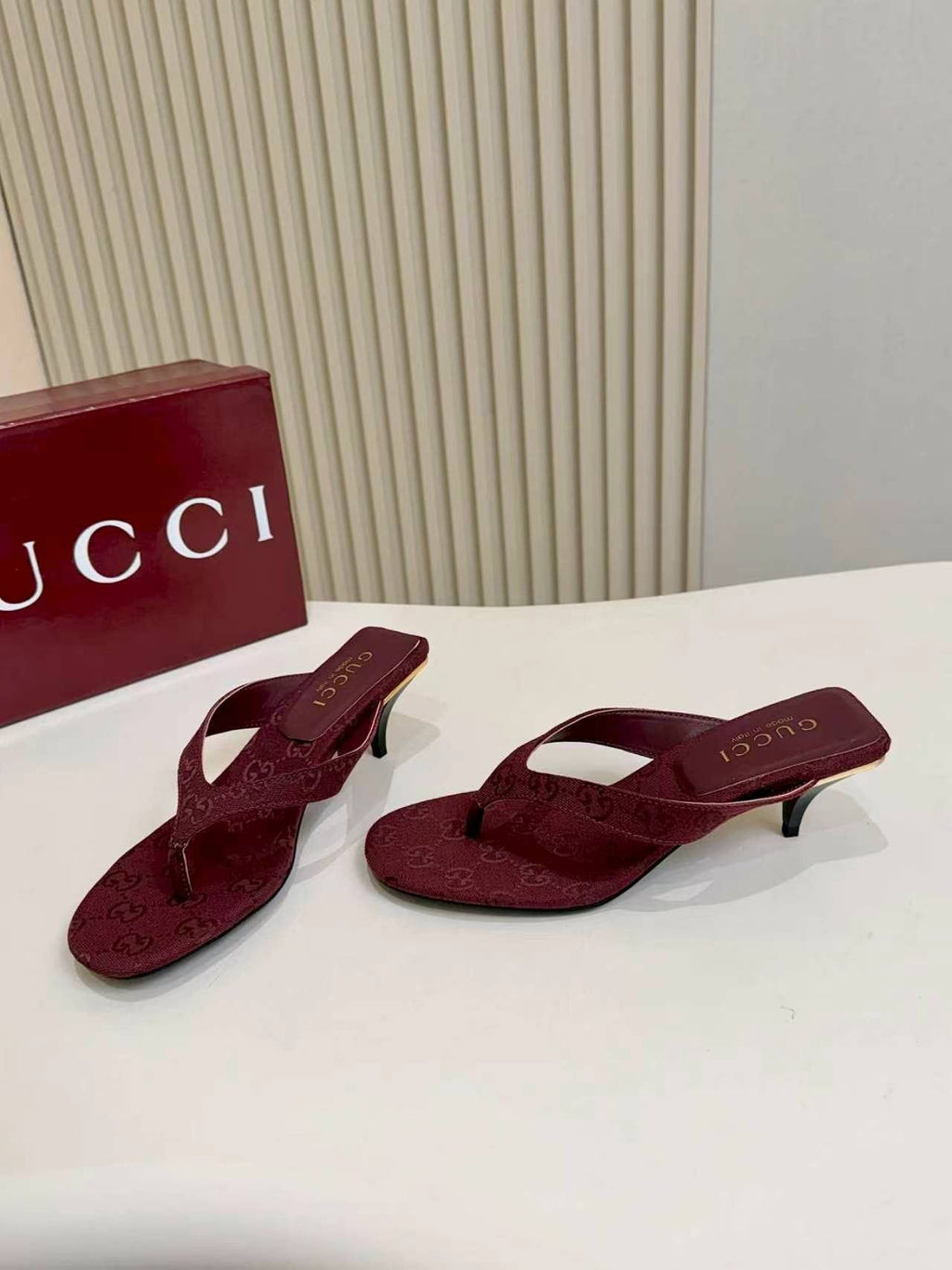 Gucci Monogram Thong Slingback Heeled Sandals — back