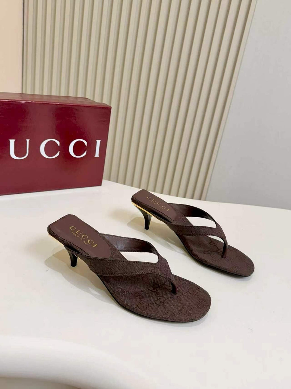 Gucci Monogram Thong Slingback Heeled Sandals — hero