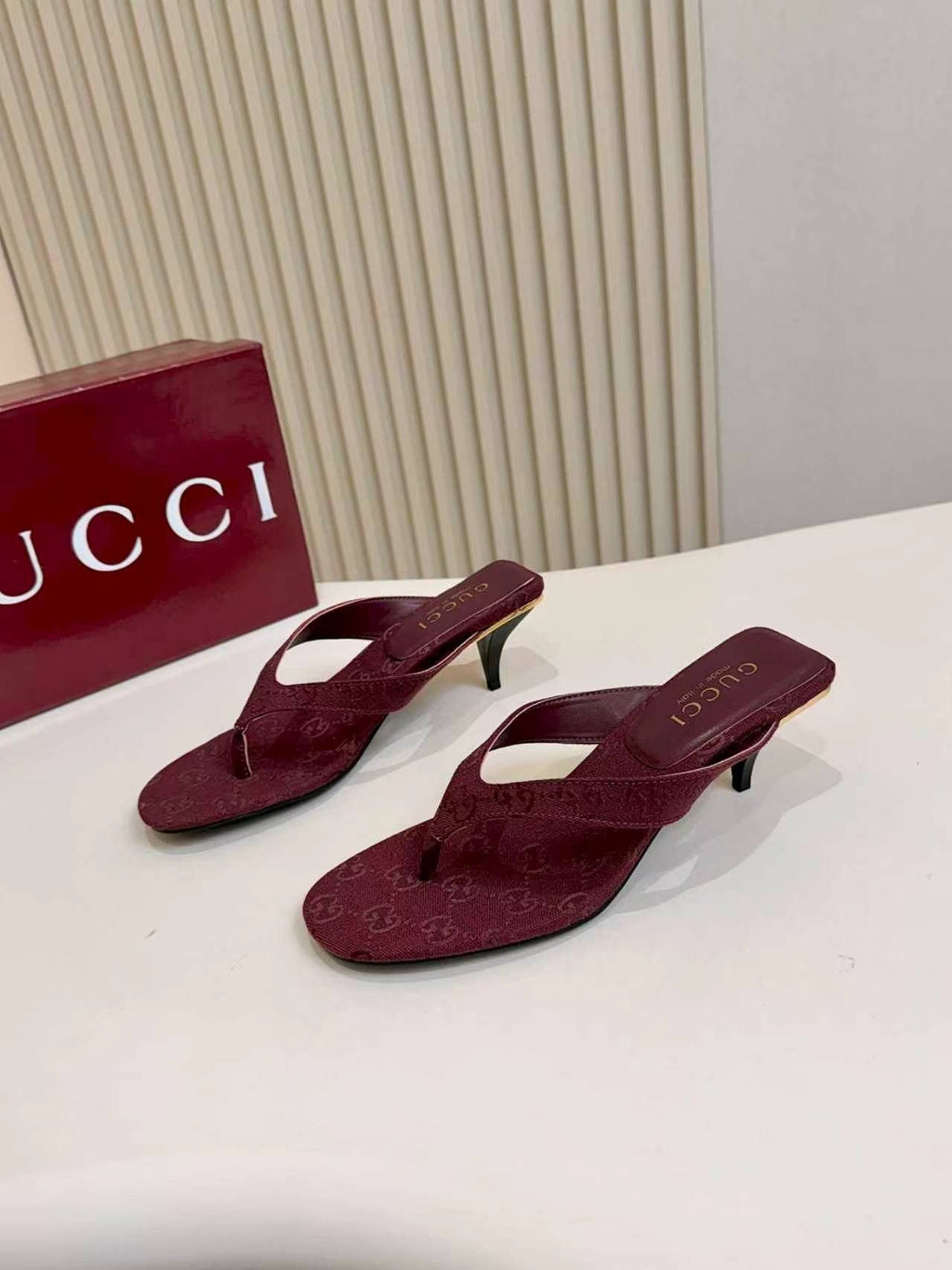 Gucci Monogram Thong Slingback Heeled Sandals — front